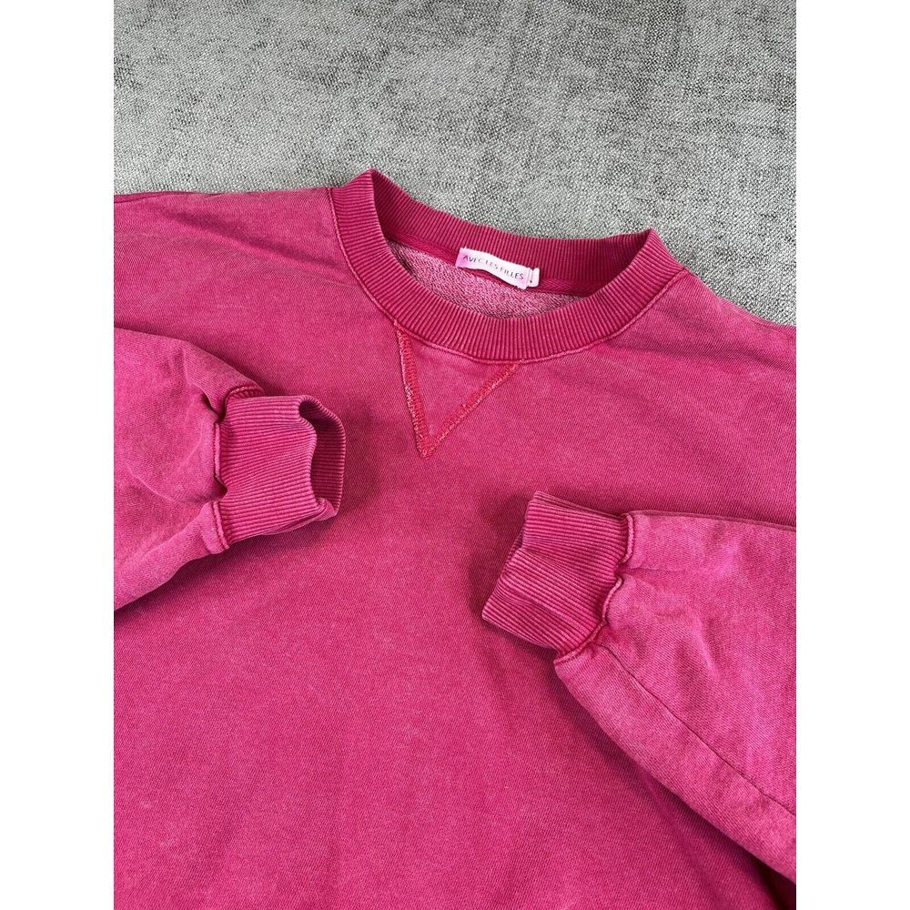 Avec Les Filles Sweater Womens (M) Pink Crop Ruffle Sleeve French Terry Pullover